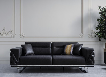 Three Seater Sofa 3 Seater Sofas Black Imitation leather Living room Luxury